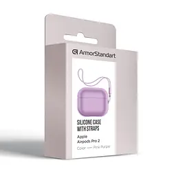 Силіконовий чохол для навушників Apple AirPods Pro 2 2022, Silicone Case with straps, фіолетовий, захисний чохол з ремінцем, ультратонкий і легкий, повний захист, з підвіскою, м"який силікон, ArmorStandart (ARM68613) - мініатюра 3