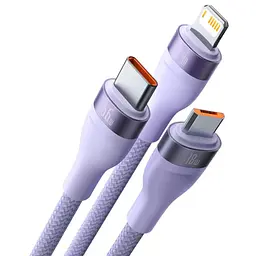 Кабель Baseus Flash Series Ⅱ 3-in-1 Cable USB to MicroUSB+Lightning+Type-C 66W 1.2m CASS040005 Purple - мініатюра 2