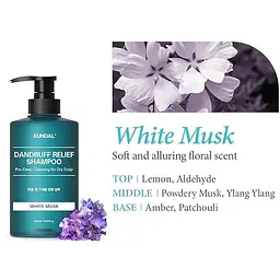 Шампунь Kundal Dandruff Relief Shampoo White Musk для сухої шкіри голови з ароматом білого мускусу 500 мл - мініатюра 3
