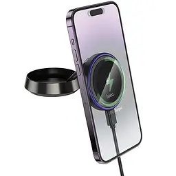 Автотримач для телефону з БЗП HOCO HW33 Metal ring magnetic wireless - мініатюра 3