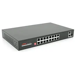 16ти портовий PoE комутатор з автоперезапуском ONV-H1016PLD 16хРоЕ 100Мбіт + 2хUplink 1000Мбіт + 1хSFP 1000Мбіт, до 250м, IEEE802.3af/at, загальна 200Вт