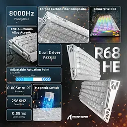 Ігрова магнітна клавіатура ATTACK SHARK R68 HE / Дротове підключення / Magnetic Switch / White - мініатюра 2
