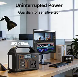 Портативна електростанція 200W - LiFePO4 батарея, з функцією UPS, розеткою 220В, швидкою зарядкою PD та сонячним входом. - мініатюра 18