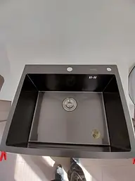 Кухонна мийка 60x50 PVD чорна Platinum Handmade (сифон круглий, 3,0/0,8), Чорний - мініатюра 2