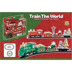Новорічний поїзд Train The World рухомий поїзд з фігурками санти та сніговика колія у комплекті працює від батарейок