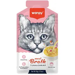 Вологий корм для котів Wanpy Meat Broths Tuna & Shrimp суп-бульйон із тунцем та креветками 50 г