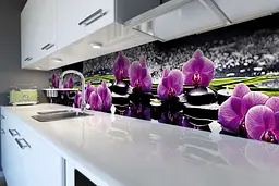 Кухонний фартух Фіолетові орхідеї для кухні ПВХ наклейка Квіти каміння Чорний 60х300 см Happy Pocket Z180459 - мініатюра 6