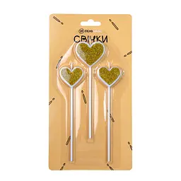 Свічки Серце золоті 3 шт 4,5*4 см, 3,5*3 см