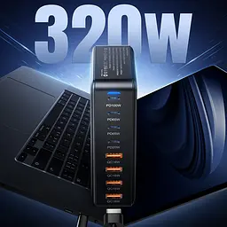 Мережевий зарядний пристрій Essager Engine 320W 4xUSB-C+4xUSB-A Чорний (EZC320W-QJB0G-Z) - мініатюра 6