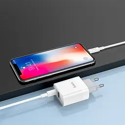 Зарядний пристрій Hoco C80A USB/ Type-C QC PD 20W білий + кабель Type-C to Lightning - мініатюра 2