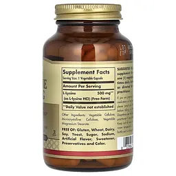 Л-Лізін L-Lysine Free Form 500 мг - 100 вег.капсул - мініатюра 2