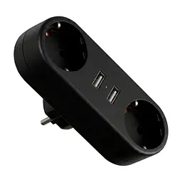 Мережевий розгалужувач Euroelectric X2 16A 2xUSB Black з заземленням (EE-2/2USB-16A(black))
