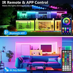 Світлодіодна стрічка 5 м, світлодіодні ліхтарі RGB з пультом дистанційного керування додатком, синхронізація кольору музики - мініатюра 4