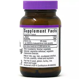 Вітамін D3 Bluebonnet Nutrition 25 мкг 90 вегетаріанських капсул - мініатюра 2