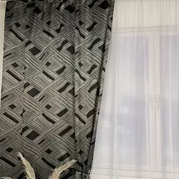 Жакардові штори "геометрія" чорного кольору 2шт. 150х270 з білим шифоновим тюлем 400х270, на тасьмі ALBO pbe0052576 - мініатюра 10