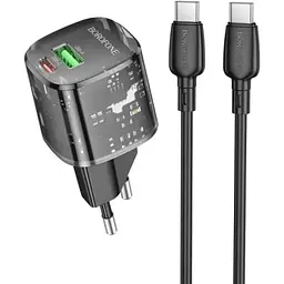 МЗП Borofone BN17 Sunlight PD20W+QC3.0 (1USB-A/1C) + кабель Type-C to Type-C Transparent black