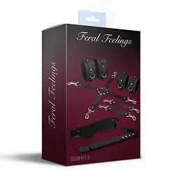 Набір Feral Feelings BDSM Kit 5 Black, наручники, поножі, хрестовина, маска, падл - мініатюра 2