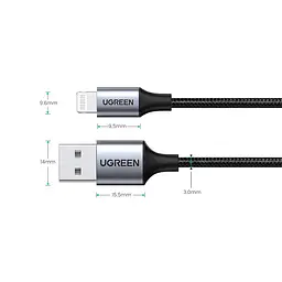 Кабель USB 2.0 AM-Lightning M, 1 м, 2.4A, Черный, US199 UGREEN - миниатюра 2