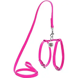 Шлея з повідцем для собак Waudog Glamour, шкіряна, з QR паспортом, 25-33х35-43х1,2/115 см, рожевий (34007)