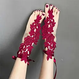 Мереживні квіткові гольфи з підв'язками XS/S/М/L (1,2,3,4) Бордовий - мініатюра 3