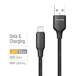 Кабель ColorWay USB - Lightning (M/M), TPE embossed, 3А, 1 м, Чорний (CW-CBUL101-BK) - мініатюра 5