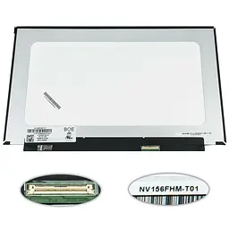 Матриця 15.6 NV156FHM-T01 touch 1920х1080, 40pineDP, IPS, LED, SLIM без планок та вушок, глянець, роз'єм праворуч знизу для ноутбука