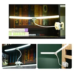 Настільна USB LED лампа гнучка, подвійна з акумулятором та прищіпкою біла - мініатюра 8