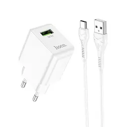 Мережевий зарядний пристрій з кабелем Hoco C98A Proton single port QC3.0 charger set Type-C білий