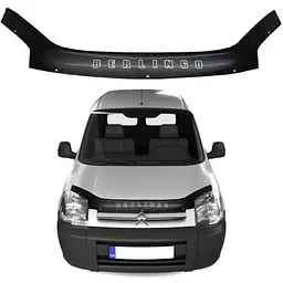 Дефлектор капоту мухобійка Citroen Berlingo 1996-2009 Євро кріплення Voron Glass - мініатюра 4