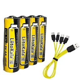 Акумулятор 14500 LiitoKala Li-ion R6 2400mAh USB-T36 1.5V (4шт. АКБ + кабель) - мініатюра 3