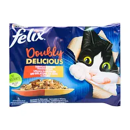 Вологий корм для кішок Purina Felix Doubly Delicious з індичкою, печінкою, яловичиною та птицею 4х85 г (7613287487612)