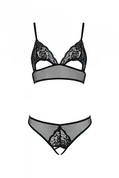 Комплект: браллет с ажурным лифом и открытыми трусиками Passion Christa Set, S/M (черный) - миниатюра 4