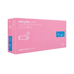 Рукавички Меркатор Медікаль Nitrilex Basic   нітрилові оглядові нестерильні неприпудрені рожеві 100шт/уп M 