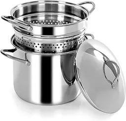 Каструля з кришкою для пасти з термодифузором на дні Barazzoni Inox 401048022 22 см 6 л срібляста