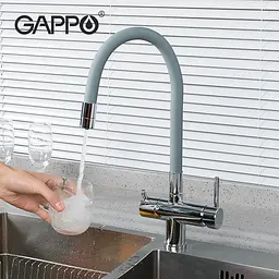 Змішувач для кухні на дві води Gappo G4398-30 з гнучким виливом, сірий/хром, Сірий - мініатюра 2