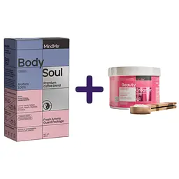 Набір: кава MindMe Body & Soul декафеїнова функціональна мелена 250 г + колагенові вершки з кокосовим молоком MindMe Beauty Creamer 210 г
