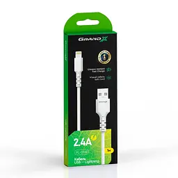 Дата кабель USB 2.0 AM to Lightning 1.0m 2.4A white Grand-X (PL-05W) - мініатюра 4