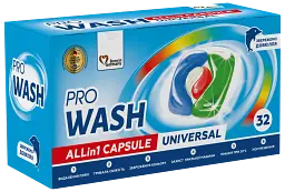 Капсули для прання All-in-1 універсальні PRO WASH 32 шт