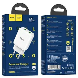 Мережевий зарядний пристрій Hoco N6 Charmer 2 USB, QC3.0, 3 A White - мініатюра 4