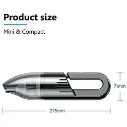 Портативний автомобільний пилосос Grikey Mini 2 для сухого та вологого прибирання з насадками 2000 mAh 120W Чорний - мініатюра 3