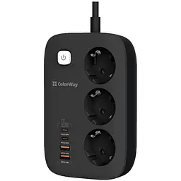 Сетевой фильтр-удлинитель ColorWay CHE34-PD GaN3 Pro PD 65W (2xUSB-A + 2xTYPE-C) 3 розетки, 4 USB, 2 м, Black