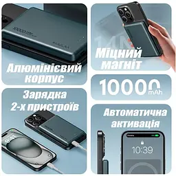 Повербанк Kuulaa MagSafe Powerbank з бездротовою зарядкою для iPhone 10000 mAh 20W Dark Green - мініатюра 7