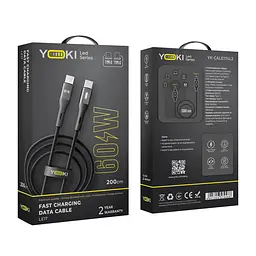 Кабель для заряджання та обміну даними Yoki YK-LE17 LED Series Type-C to Type-C 60W 3A/20V 2 m Black - мініатюра 2