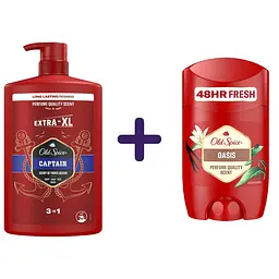 Набір Old Spice:  гель для душу та шампунь 3 в 1 Captain 1 л  + Твердий дезодорант Oasis 50 мл