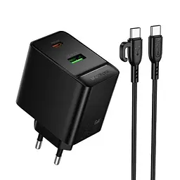 МЗП Borofone BAS17A Erudite PD65W+QC3.0 (1USB-A/1C) + кабель Type-C to Type-C Black