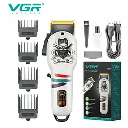 Акумуляторна машинка для стрижки VGR V-699, 4 насадки, LED дисплей, Біла