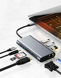 Хаб Док станція 11 в 1 USB Type-C концентратор для ноутбука 11 портів  - мініатюра 3