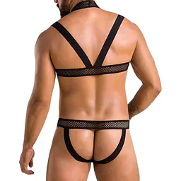 Комплект чоловічої білизни з кріпленнями Passion 043 Jacob L/XL Black, труси, шлейки - мініатюра 2