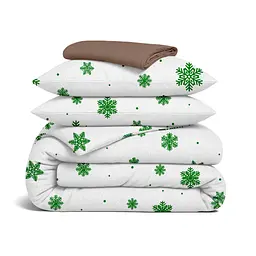 Сімейний комплект фланель з простирадлом на резинці SNOWFLAKES EVERGREEN CS3 COSAS (4822052479636)