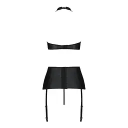 Комплект з еко-шкіри з імітацією шнурівки Passion NANCY SET L/XL black топ, трусики, пояс для панчіх - мініатюра 4